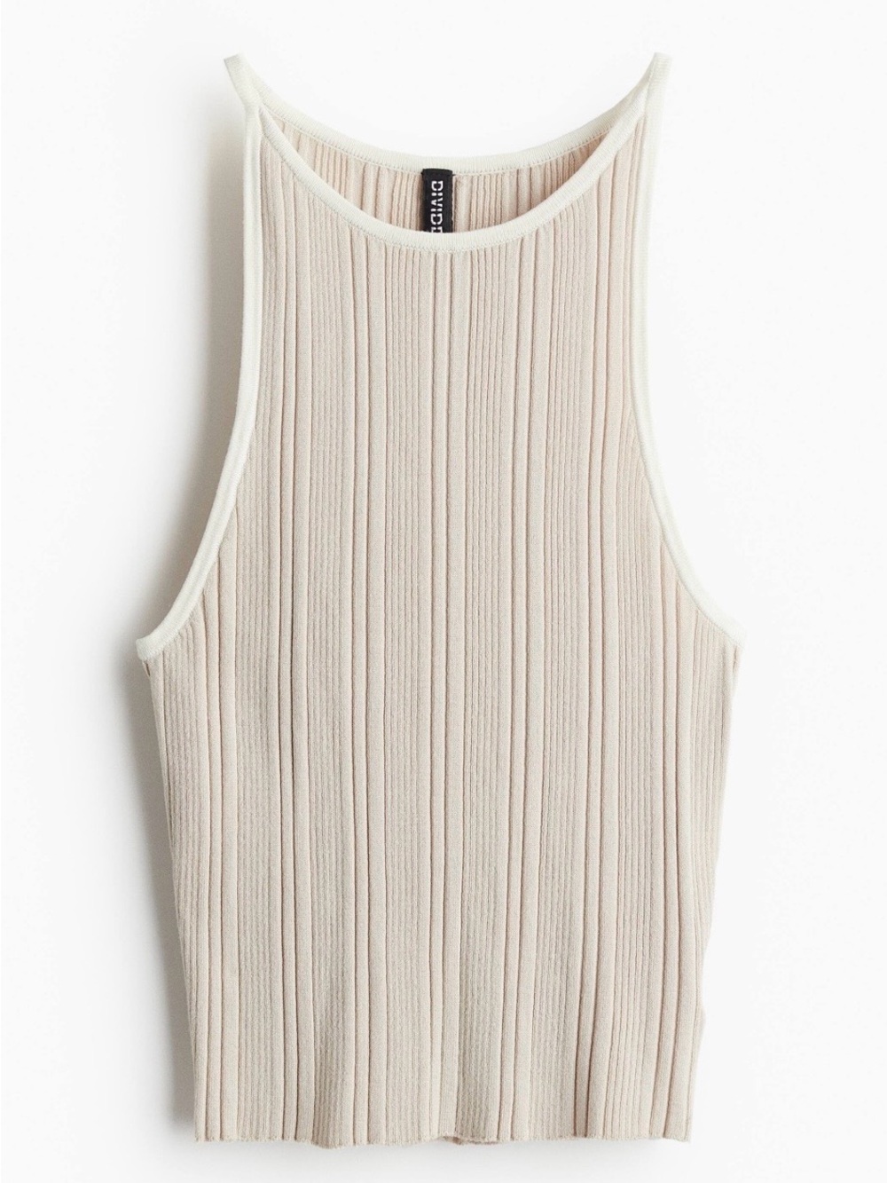 H&M Ribbed High-Neck Cropped Tank Top in Cream
